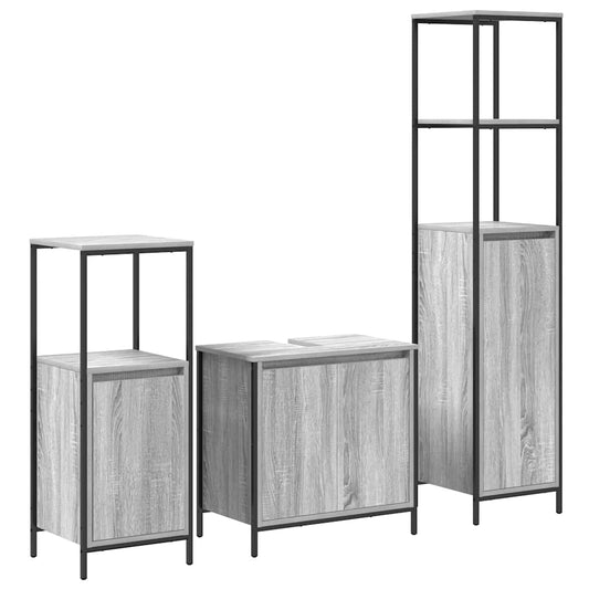 Bathroom Furniture Set 3 pcs Grey Sonoma and Black