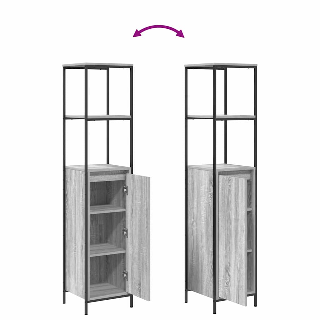 Bathroom Furniture Set with Shelf 3 pcs Grey Sonoma and Black