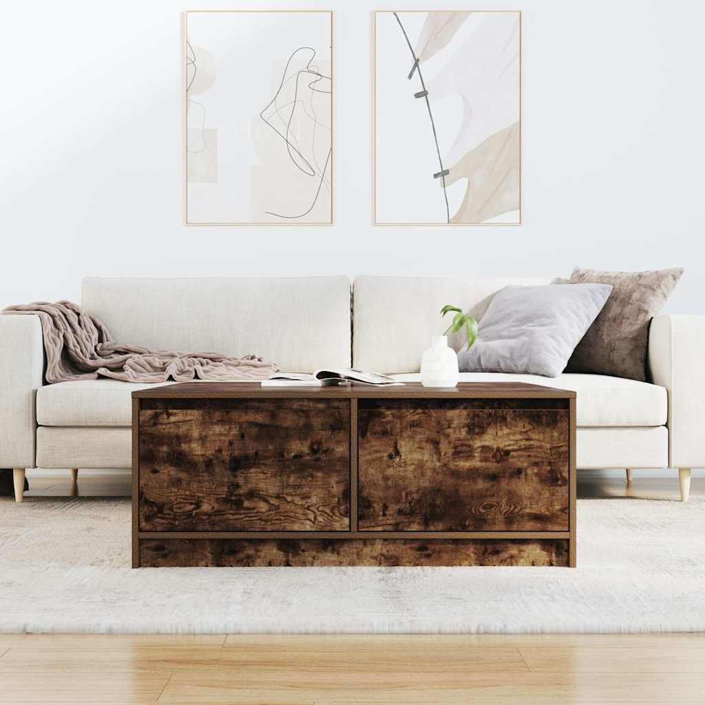 Coffee Table with Drawers Smoked Oak 100x100x40 cm