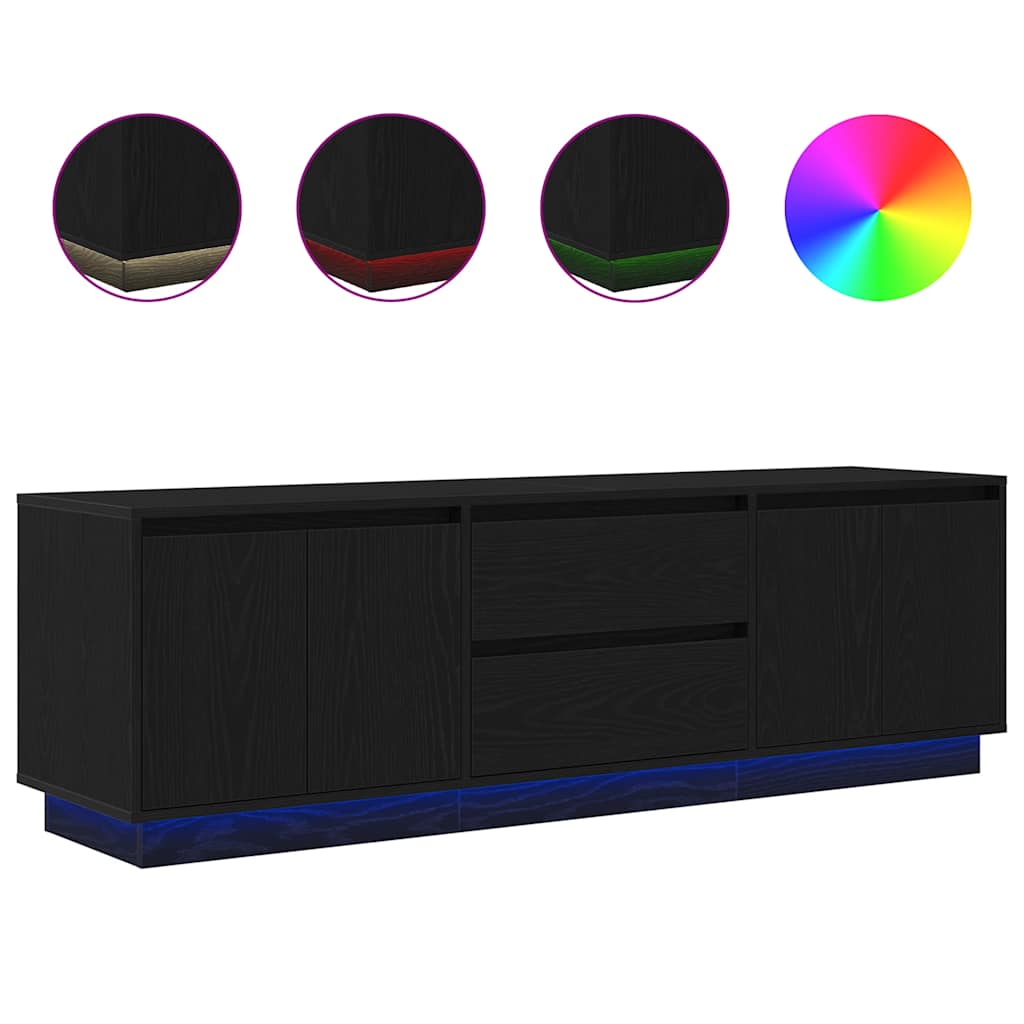 TV Cabinet with LED Lights Black Oak 160.5x41x50 cm