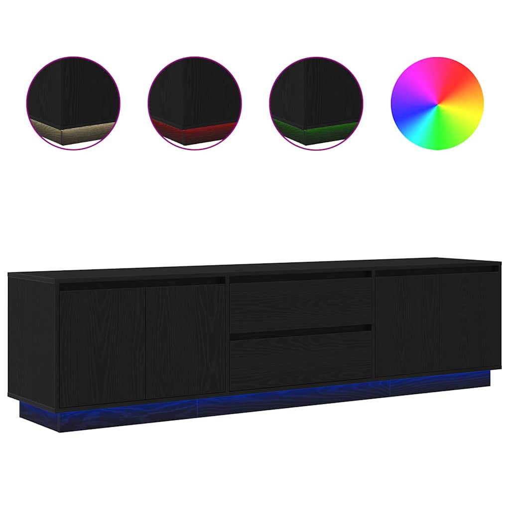 TV Cabinet with LED Lights Black Oak 193.5x41x50 cm
