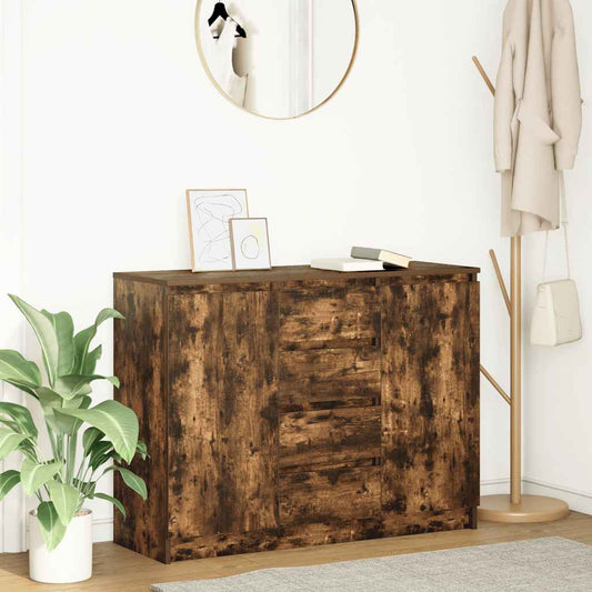Sideboard with Drawers Smoked Oak 100.5x35x76 cm Engineered Wood