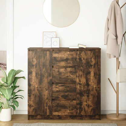 Sideboard with Drawers Smoked Oak 100.5x35x98.5 cm Engineered Wood