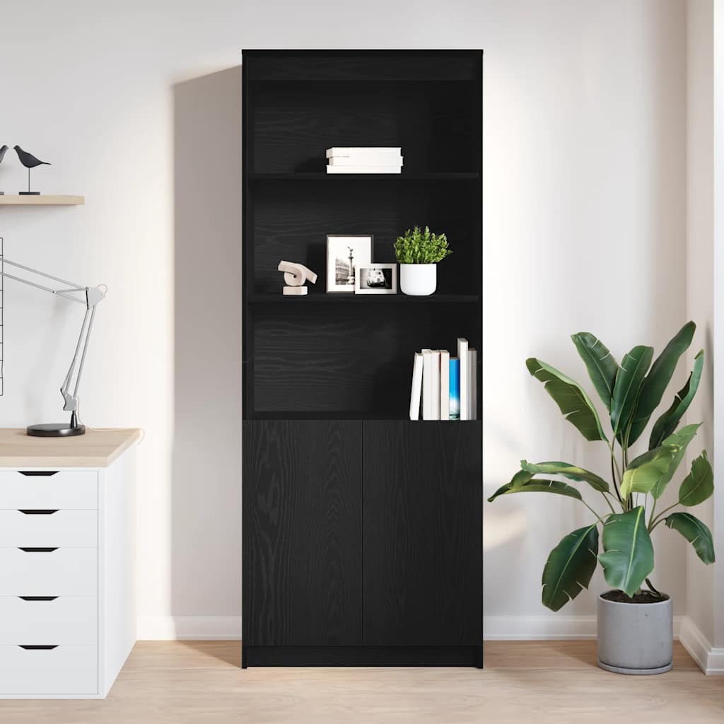 Highboard Black Oak 70x35x180 cm Engineered Wood