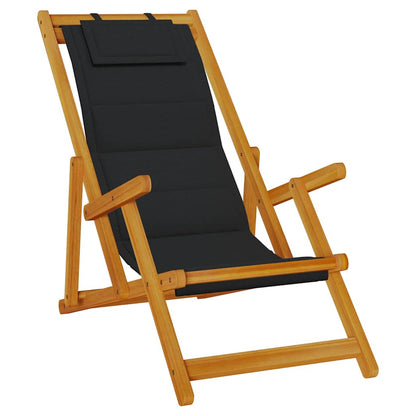 Folding Chair with Armrests Black Acacia Wood & Textilene