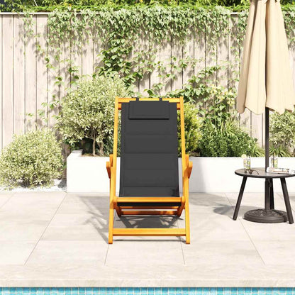 Folding Chair with Armrests Black Acacia Wood & Textilene