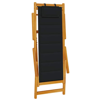 Folding Chair with Armrests Black Acacia Wood & Textilene