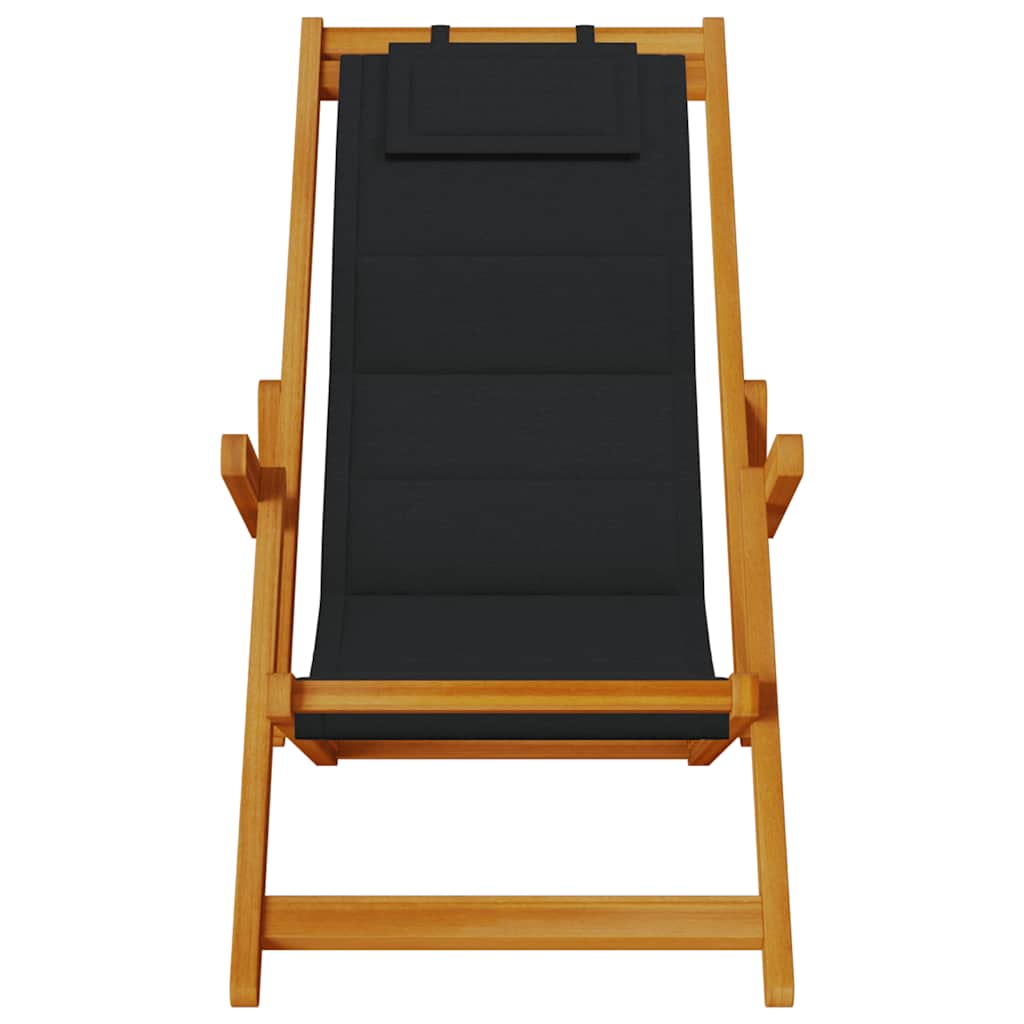 Folding Chair with Armrests Black Acacia Wood & Textilene