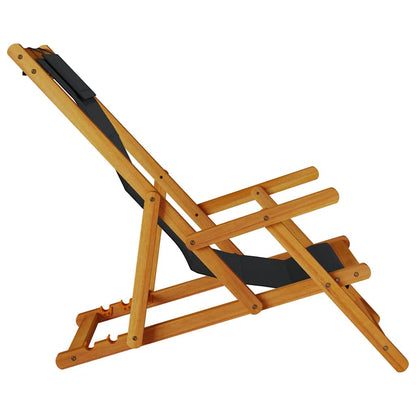 Folding Chair with Armrests Black Acacia Wood & Textilene
