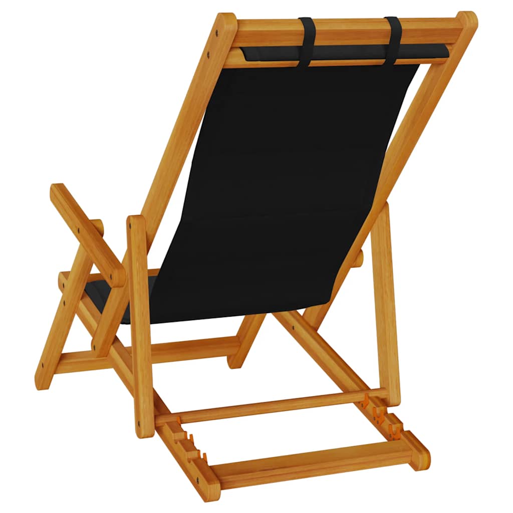 Folding Chair with Armrests Black Acacia Wood & Textilene