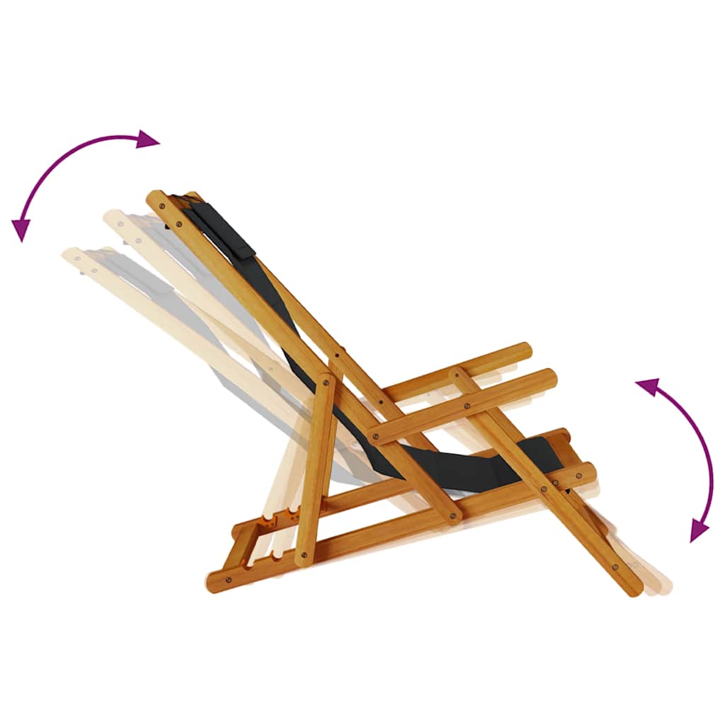 Folding Chair with Armrests Black Acacia Wood & Textilene