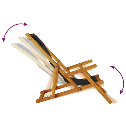 Folding Chair with Armrests Black Acacia Wood & Textilene