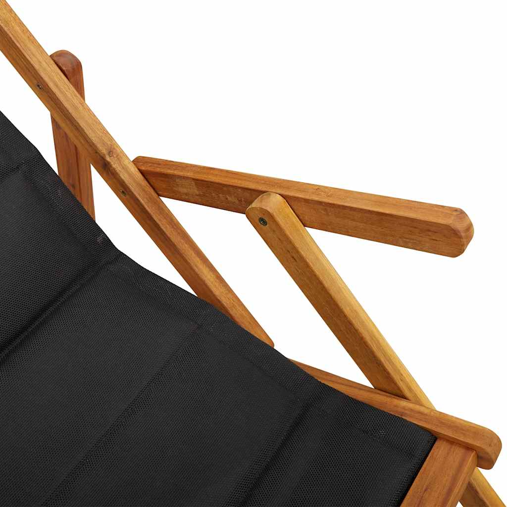 Folding Chair with Armrests Black Acacia Wood & Textilene