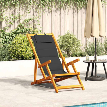 Folding Chair with Armrests Black Acacia Wood & Textilene