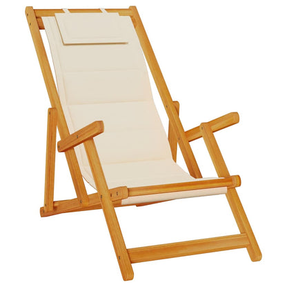 Folding Chair with Armrests Cream Acacia Wood & Textilene