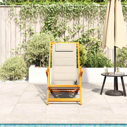 Folding Chair with Armrests Cream Acacia Wood & Textilene