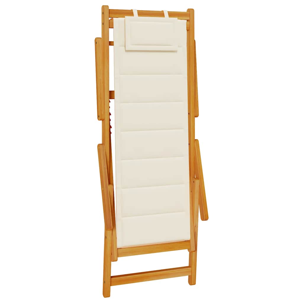 Folding Chair with Armrests Cream Acacia Wood & Textilene