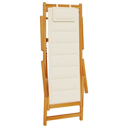 Folding Chair with Armrests Cream Acacia Wood & Textilene