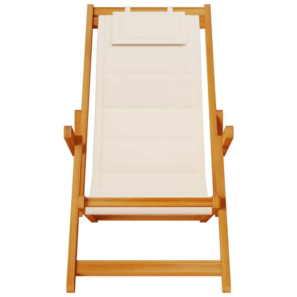 Folding Chair with Armrests Cream Acacia Wood & Textilene