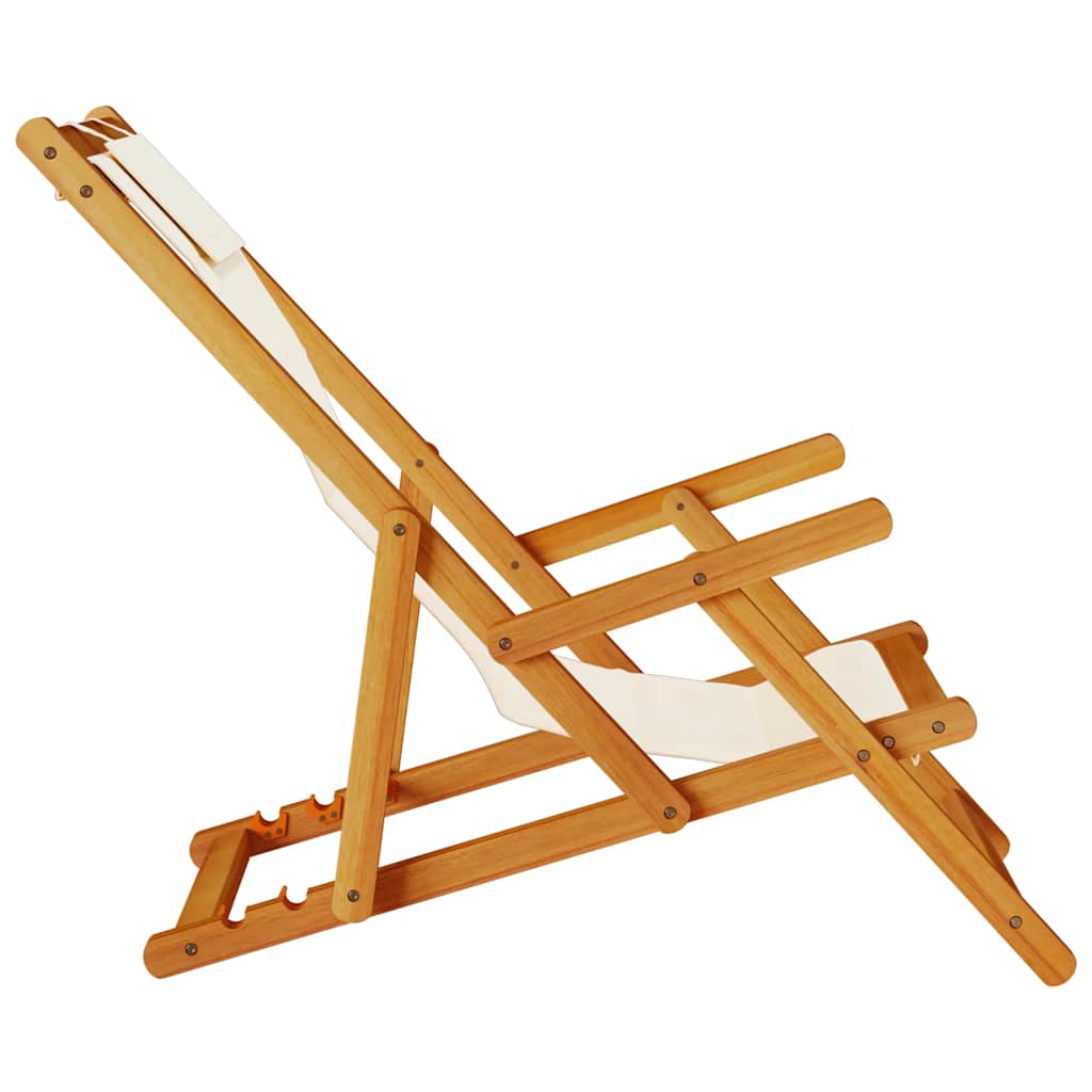 Folding Chair with Armrests Cream Acacia Wood & Textilene