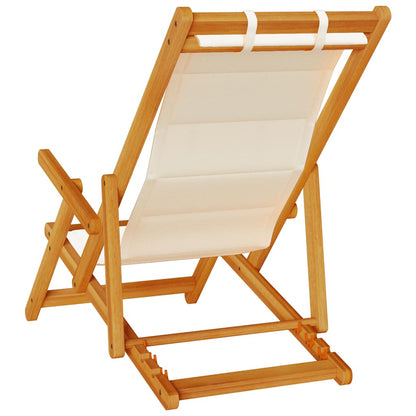 Folding Chair with Armrests Cream Acacia Wood & Textilene