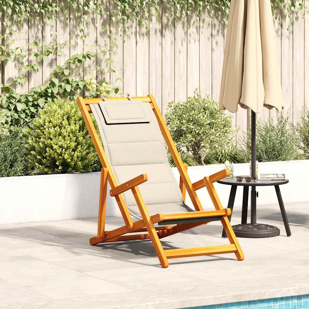 Folding Chair with Armrests Cream Acacia Wood & Textilene