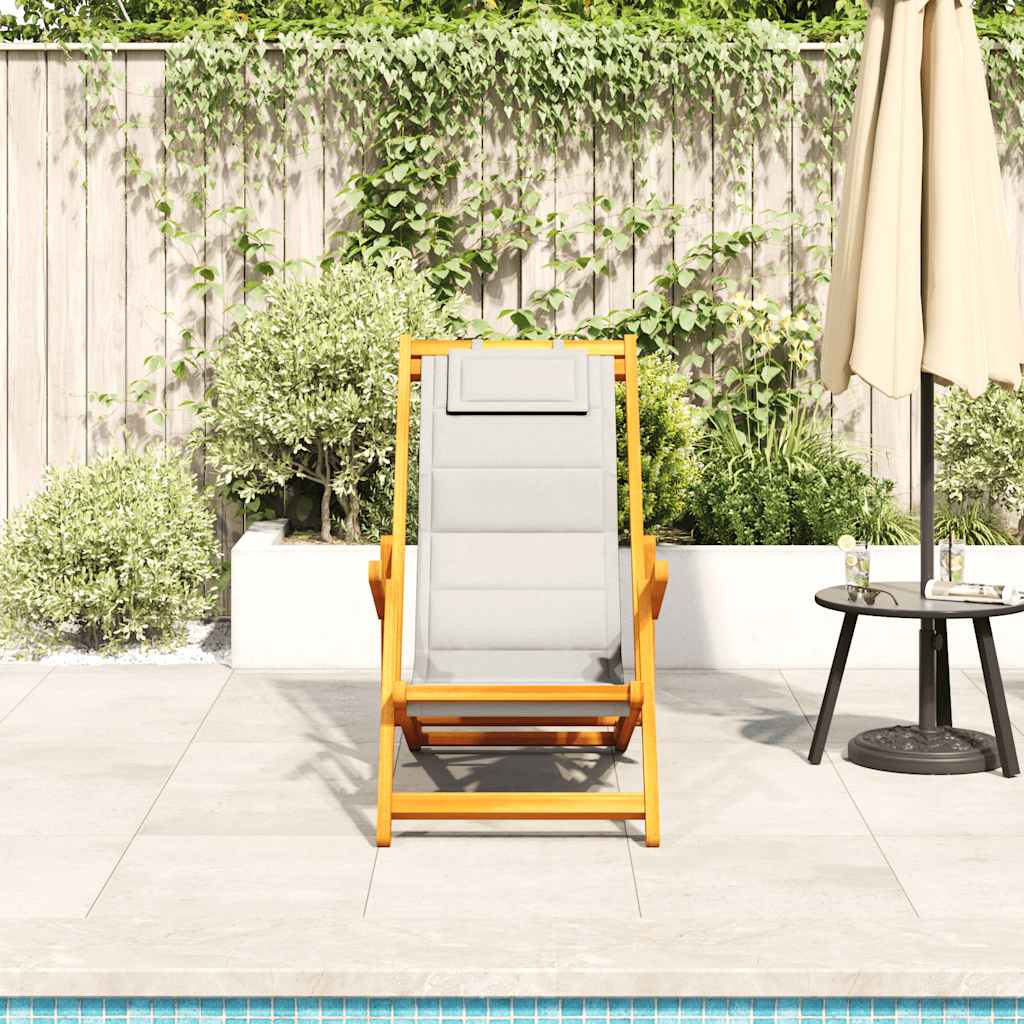 Folding Chair with Armrests Light Grey Acacia Wood & Textilene