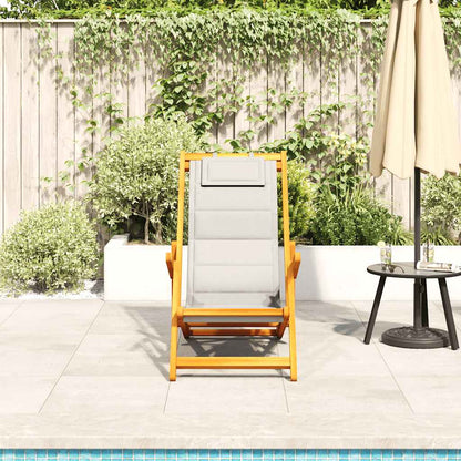 Folding Chair with Armrests Light Grey Acacia Wood & Textilene