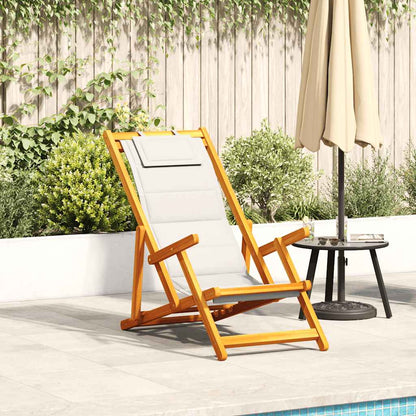 Folding Chair with Armrests Light Grey Acacia Wood & Textilene