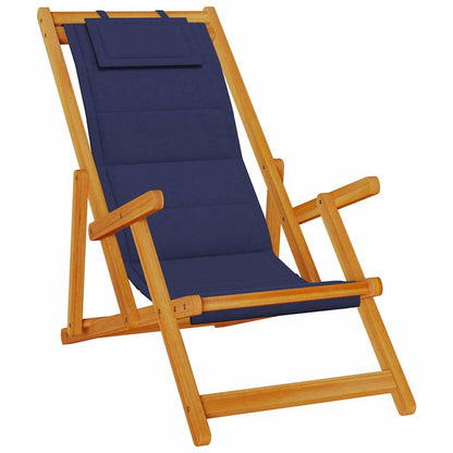 Folding Chair with Armrests Blue Acacia Wood & Textilene