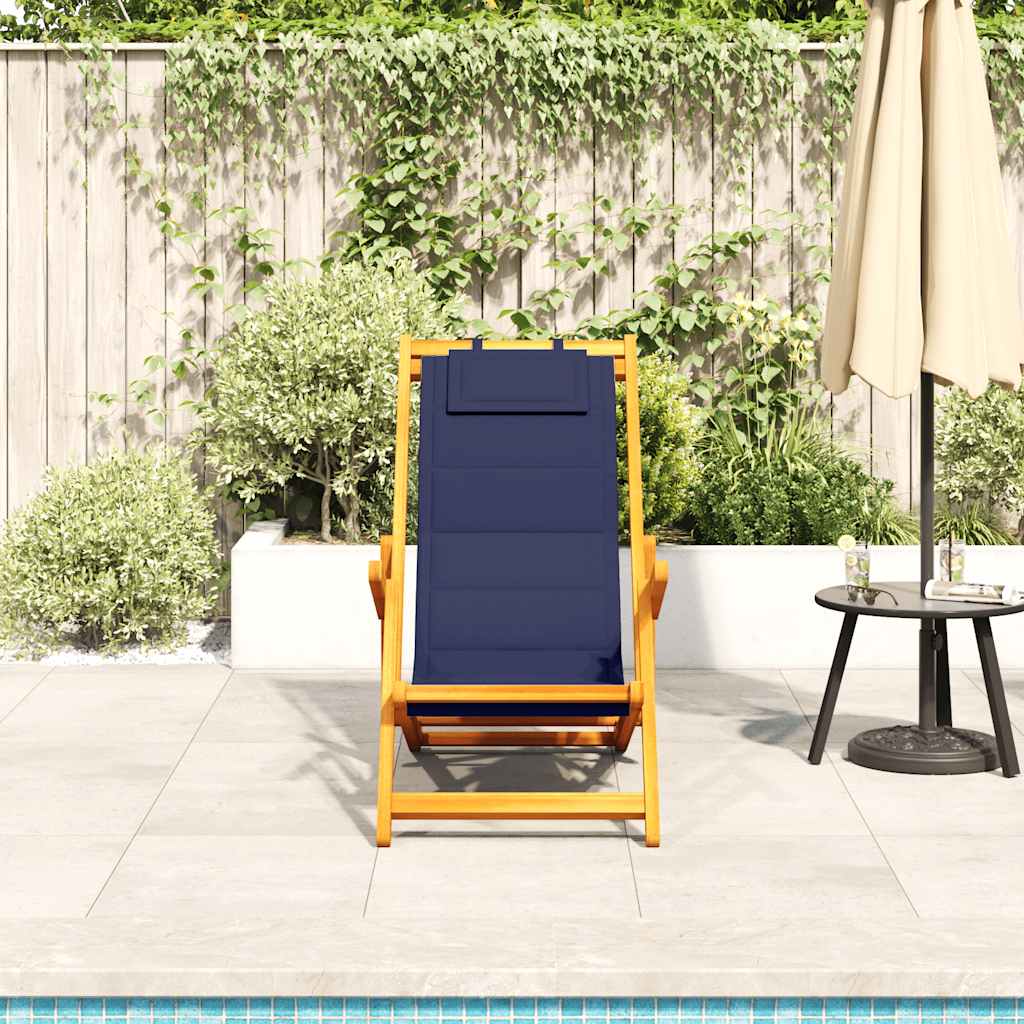 Folding Chair with Armrests Blue Acacia Wood & Textilene
