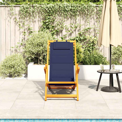 Folding Chair with Armrests Blue Acacia Wood & Textilene