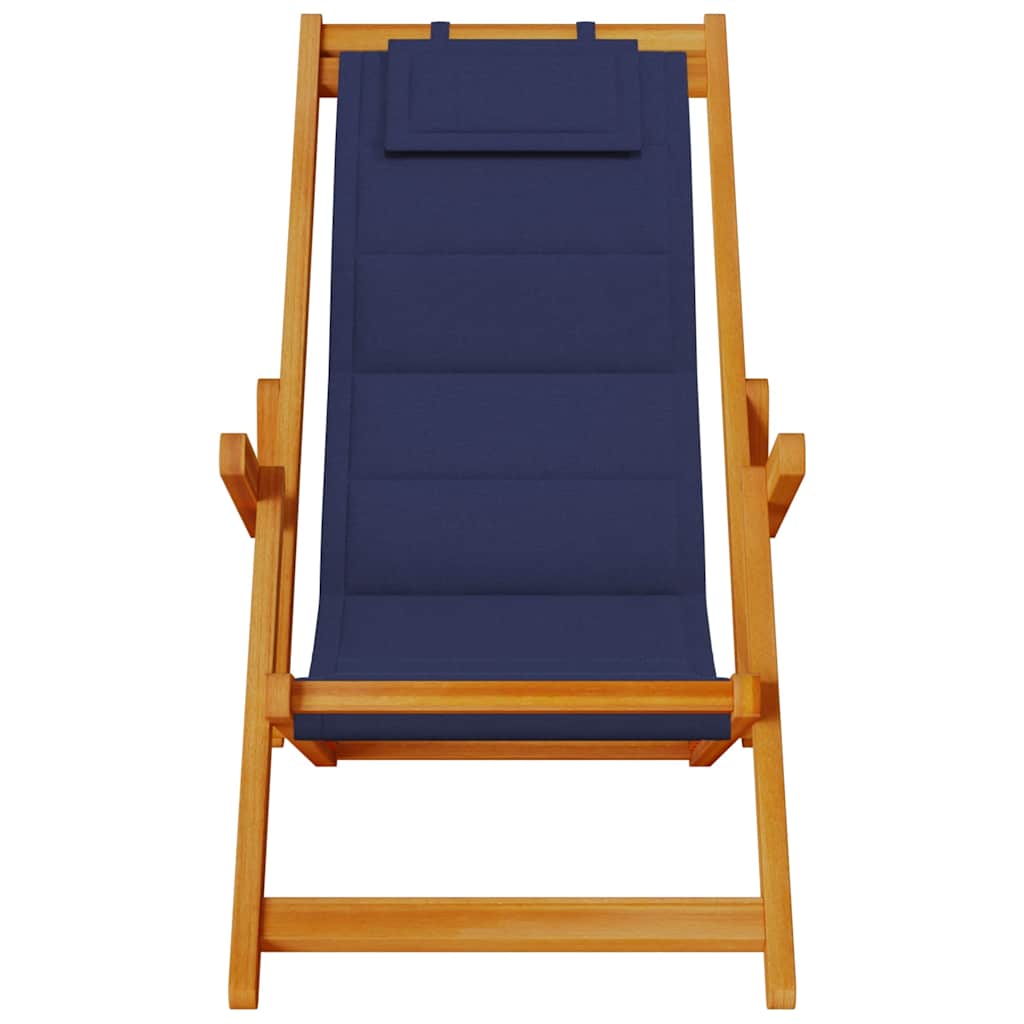 Folding Chair with Armrests Blue Acacia Wood & Textilene
