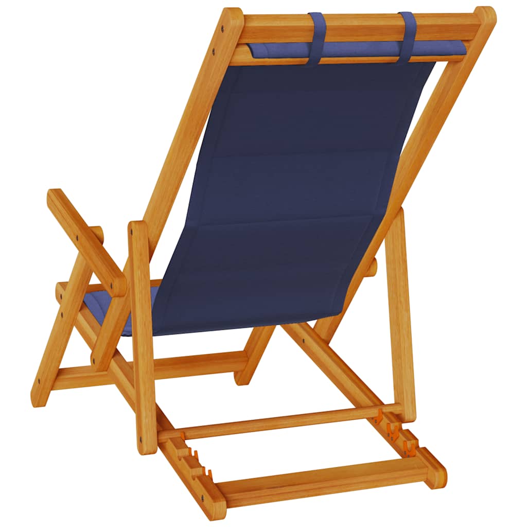 Folding Chair with Armrests Blue Acacia Wood & Textilene