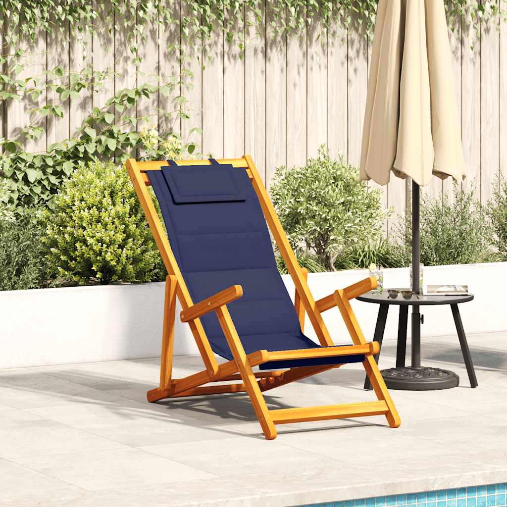 Folding Chair with Armrests Blue Acacia Wood & Textilene