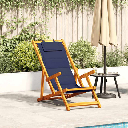 Folding Chair with Armrests Blue Acacia Wood & Textilene