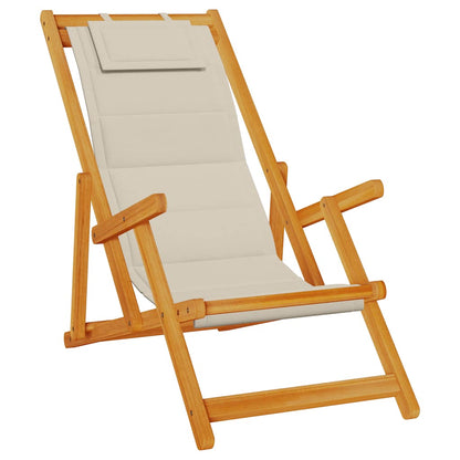 Folding Chair with Armrests Taupe Acacia Wood & Textilene