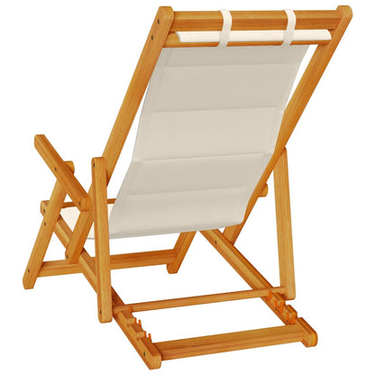 Folding Chair with Armrests Taupe Acacia Wood & Textilene