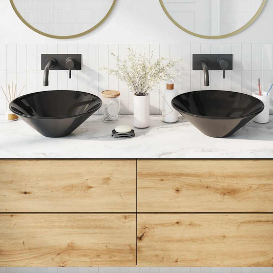 Wash Basins 2 pcs Gloss Black Ø42x14 cm Ceramic