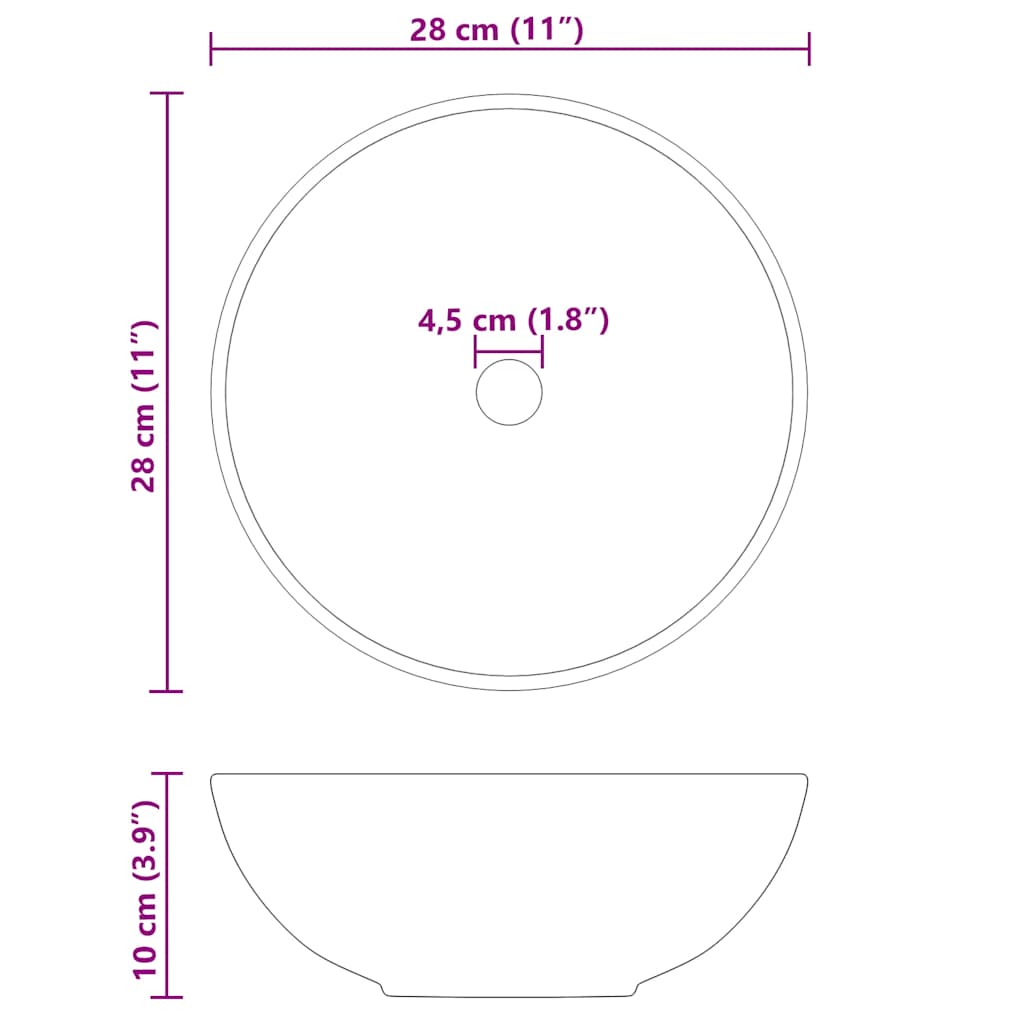 Wash Basin Gloss Black Ø28x10 cm Ceramic