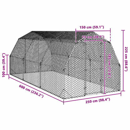 Chicken Run 2.5x6x2.25 m Galvanised Steel
