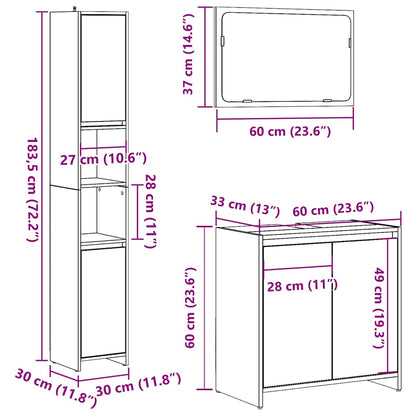 3 Piece Bathroom Furniture Set Old Wood Engineered Wood