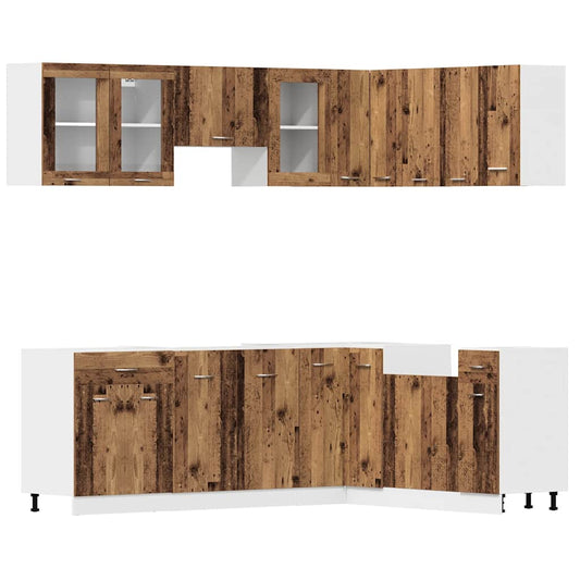 11 Piece Kitchen Cabinet Set Lyon Old Wood Engineered Wood