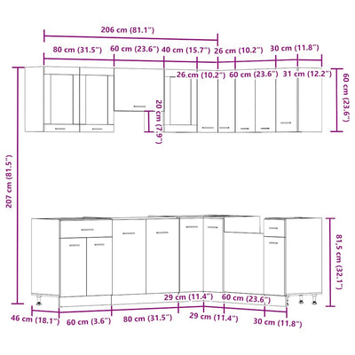 11 Piece Kitchen Cabinet Set Lyon Old Wood Engineered Wood