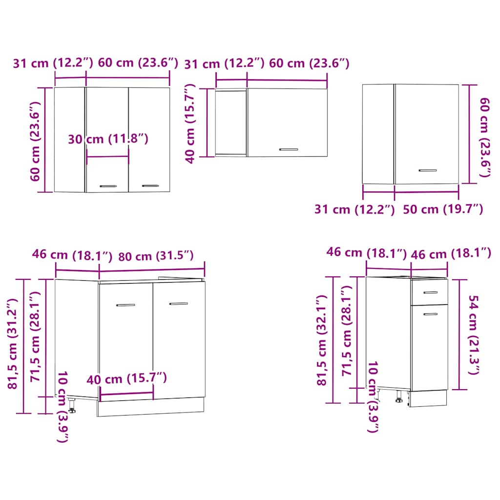 11 Piece Kitchen Cabinet Set Lyon Old Wood Engineered Wood