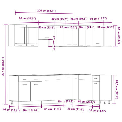 11 Piece Kitchen Cabinet Set Lyon Old Wood Engineered Wood