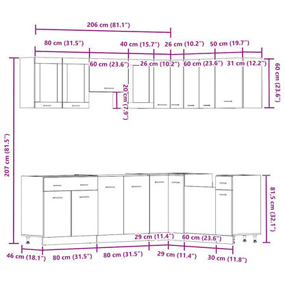 11 Piece Kitchen Cabinet Set Lyon Artisan Oak Engineered Wood