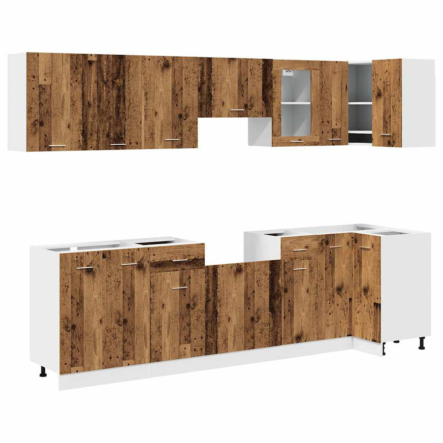 11 Piece Kitchen Cabinet Set Lyon Old Wood Engineered Wood