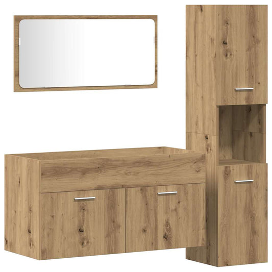 3 Piece Bathroom Furniture Set Artisan Oak Engineered Wood