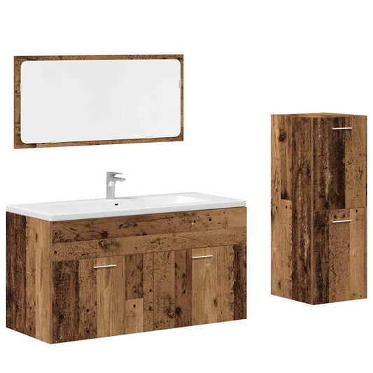 3 Piece Bathroom Furniture Set Old Wood Engineered Wood